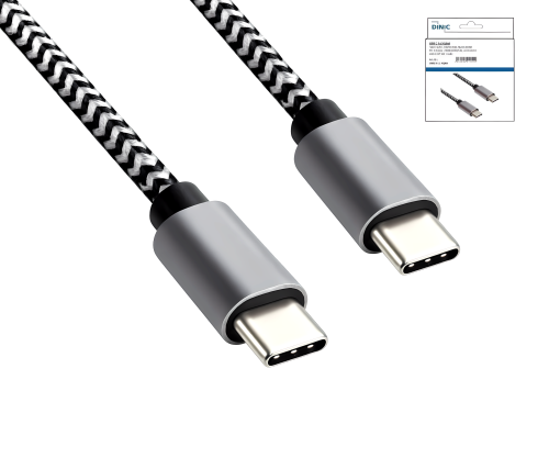 USB Typ C auf C Ladekabel, HQ-Alu Stecker, 60w, Nylon Kabel, Space Grey, DINIC Box mit Euroloch, 1,00m