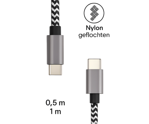USB Typ C auf C Ladekabel, HQ-Alu Stecker, 60w, Nylon Kabel, Space Grey, DINIC Box mit Euroloch, 1,00m