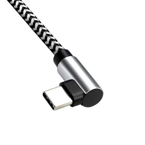 USB-C auf C 90° Ladekabel, HQ-Alu Stecker, 60w, Nylon Kabel, Space Grey, DINIC Box mit Euroloch, 0,50m