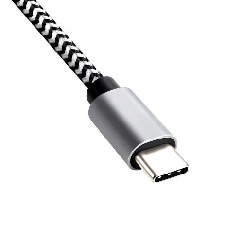USB-C auf C 90° Ladekabel, HQ-Alu Stecker, 60w, Nylon Kabel, Space Grey, DINIC Box mit Euroloch, 0,50m
