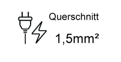 Verkkokaapeli, jossa on erittäin suuri poikkileikkaus 1,5 mm², CEE 7/7 90° C13:een, VDE-sertifioitu, musta, 1,80 m.