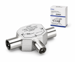 DINIC verdeler 2x coaxiale koppeling naar 1x coaxiale plug, 2 radio's naar 1 antennecontactdoos, metaal, DINIC doos met Euro gat