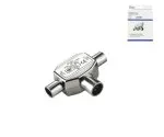 2x coaxial plug to coaxial coupling, box 2 TV sets to 1 aerial socket, metal, DINIC box with Euro hole