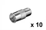 Adapter coax socket to F socket, full metal, quantity: 10 pieces, polybag