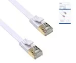Kabel krosowy Cat.6, płaski, PiMF/STP, biały, puszka DINIC z otworem Euro, długość 2m