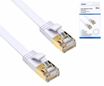 Cable de conexión Cat. 6, plano, PiMF/STP, blanco, caja DINIC con orificio europeo, longitud 5 m