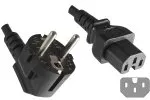Netzkabel CEE 7/7 90° auf Warmgerätestecker C15, 1mm², VDE, schwarz, Länge 3,00m