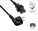 Cabo de rede Europa CEE 7/7 90° para C15, 1mm², CEE 7/7 90°/IEC 60320 para C15, VDE, preto, caixa DINIC com furo Euro, comprimento 1,80m