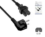 Power Cord CEE 7/7 90° to hot appliance plug C15, 1mm², VDE, black, length 1,80m, DINIC box
