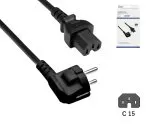 Síťový kabel Europe CEE 7/7 90° na C15, 1mm², CEE 7/7 90°/IEC 60320 na C15, VDE, černý, 1,8m, krabice DINIC