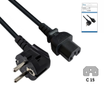 Síťový kabel Europe CEE 7/7 90° na C15, 1mm², CEE 7/7 90°/IEC 60320 na C15, VDE, černý, krabice DINIC s eurootvorem, délka 1,80m