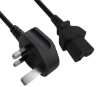 Netzkabel England UK Typ G 10A auf C15, 1mm², Zulassung: ASTA, schwarz, Länge 1,80m