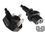 Nettkabel England UK type G 10A til C15, 1 mm², godkjenning: ASTA, svart, lengde 1,80 m