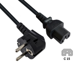 Síťový kabel CEE 7/7 90° do zástrčky horkého spotřebiče C15, 1mm², VDE, černý, délka 0,70m
