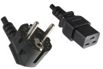 Netzkabel CEE 7/7 90° auf C19, 1,5mm², VDE, schwarz, Länge 3,00m