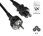 Kabel sieciowy Europa CEE 7/7 do C5, 0,75 mm², CEE 7/7/IEC 60320 do C5, VDE, czarny, puszka DINIC z otworem Euro, długość 1,80 m