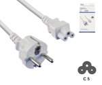 Verkkokaapeli Eurooppa CEE 7/7 - C5, 0,75mm², CEE 7/7/IEC 60320 - C5, VDE, valkoinen, DINIC-kotelo, jossa on euroreikä, pituus 1,80m.