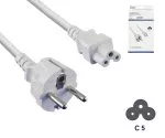 Power cord Europe CEE 7/7 to C5, 0.75mm², CEE 7/7/IEC 60320 to C5, VDE, white, length 1.80m, DINIC Box