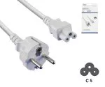 Kabel sieciowy Europa CEE 7/7 do C5, 0,75 mm², CEE 7/7/IEC 60320 do C5, VDE, biały, puszka DINIC z otworem Euro, długość 1,80 m