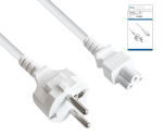 Síťový kabel Europe CEE 7/7 na C5, 0,75 mm², CEE 7/7/IEC 60320 na C5, VDE, bílý, krabice DINIC s eurootvorem, délka 1,80 m