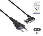 Ъглов мрежов кабел тип C към C7, 0,75 mm², евро щепсел/IEC 60320-C7, VDE, черен, кутия DINIC, дължина 2,00 m