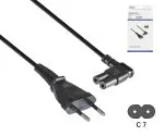 Power cord type C to C7 angled, 0.75mm², Euro plug/IEC 60320-C7, VDE, black, length 2.00m, DINIC Box