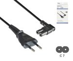 Захранващ кабел Евро щепсел тип C към C7, 0,75 mm², Евро щепсел/IEC 60320-C7, VDE, черен, DINIC кутия с Евро отвор, дължина 3,00 m