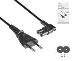Power cord Euro plug type C to C7, 0.75mm², Euro plug/IEC 60320-C7, VDE, black, length 3.00m, DINIC box