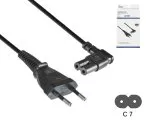 Kabel zasilający z wtyczką Euro typu C do C7, 0.75mm², wtyczka Euro/IEC 60320-C7, VDE, czarny, puszka DINIC z otworem Euro, długość 3.00m