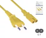 Netzkabel Eurostecker Typ C auf C7, 0,75mm², Eurostecker/IEC 60320-C7, VDE, gelb, Länge 1,80m, DINIC Box