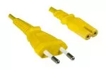 Power cord Euro plug type C to C7, 0,75mm², VDE, yellow, length 1,80m