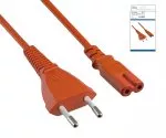 Netzkabel Eurostecker Typ C auf C7, 0,75mm², Eurostecker/IEC 60320-C7, VDE, orange, DINIC Box mit Euroloch, Länge 1,80m