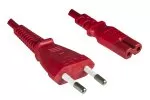 Power cord Euro plug type C to C7, 0,75mm², VDE, red, length 1,80m