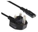 Nettkabel England UK type G 3A til C7, 0,75 mm², godkjenning: ASTA, HK, sikkerhetsmerke, svart, 1,80 m