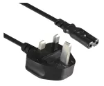 Mains cable England UK type G 3A to C7, 0.75mm², approval: ASTA, HK, Safety Mark, black, 1.80m