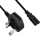 Netkabel Engeland UK type G 3A naar C7, 0,75mm², goedkeuring: ASTA, HK, Veiligheidsmerk, zwart, 1,80m