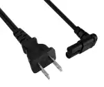 Netzkabel Amerika USA NEMA 1-15P, Typ A auf C7 90°, AWG18, SPT, Zulassungen: UL/CSA, schwarz, Länge 1,80m