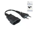 Power cord Euro plug to Euro socket, 0,75mm², Euro CEE 7/16, extension, VDE, black, length 0,20m, DINIC Box