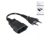 Strømkabel Euro-plugg til Euro-kontakt, 0,75 mm², Euro CEE 7/16, skjøteledning, svart, DINIC-boks med Euro-hull, lengde 0,20 m