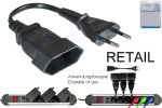 Netzkabel Verlängerung, Eurostecker auf Eurobuchse, 0,75mm², VDE, schwarz, Länge 0,20m, DINIC Blister