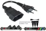 Power cord extension, Euro plug to Euro socket, 0.75mm², VDE, black, length 0.20m