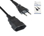 Захранващ кабел от евро щепсел до евро контакт, 0,75 mm², Euro CEE 7/16, удължител, VDE, черен, DINIC кутия с евро отвор, дължина 2,00 m