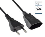 Cable de alimentación euroconector a euroconector, 0,75 mm², euro CEE 7/16, prolongación, VDE, negro, caja DINIC con orificio euro, longitud 2,00 m
