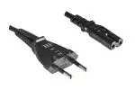 Power cord Euro plug type C to C7, 0,75mm², VDE, black, length 1,80m