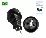 Stromadapter Brasilien CEE 7/3 auf BRA Typ N, schwarz, DINIC Box mit Euroloch