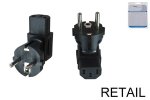 Stromadapter, Netzadapter Kaltgerätestecker C13 auf CEE 7/7 90° Schutzkontaktstecker, DINIC Blister