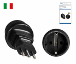Strömadapter Italien CEE 7/3 till ITA typ L CEE 7/3-uttag/ITA 3-polig kontakt typ L, svart, DINIC-låda med eurohål