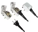 Stromadapter CEE 7/17 Buchse auf UK Typ G Stecker, 5A, verschraubt, weiß