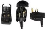 Adaptador de corriente de toma CEE 7/3 a clavija UK tipo G, 10A, con rosca, negro