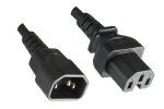 Warmgerätekabel C14 auf C15, 0,75mm², Verlängerung, VDE, schwarz, Länge 1,00m